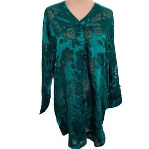 Vintage Victorias Secret Womens Sleep Shirt Gold Label Tunic Floral Green sz M